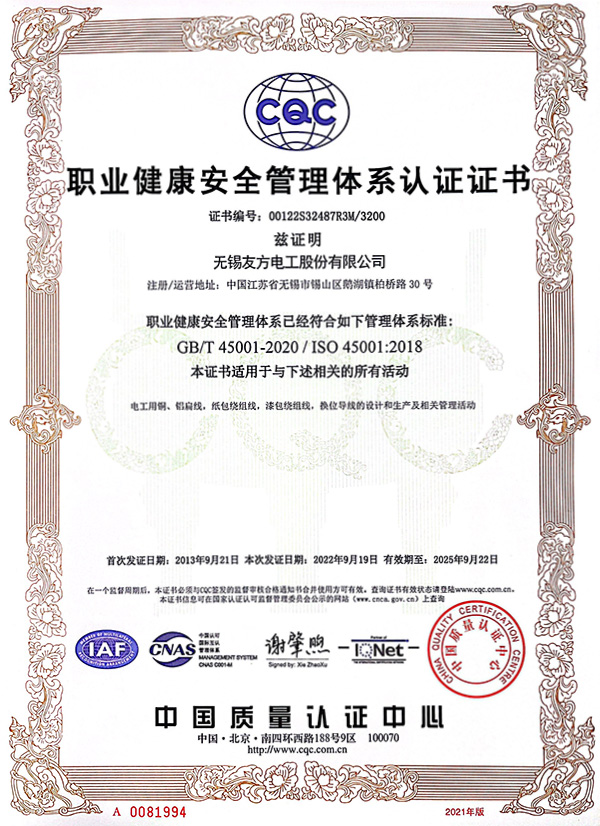 職業(yè)健康安全管理體系認(rèn)證證書